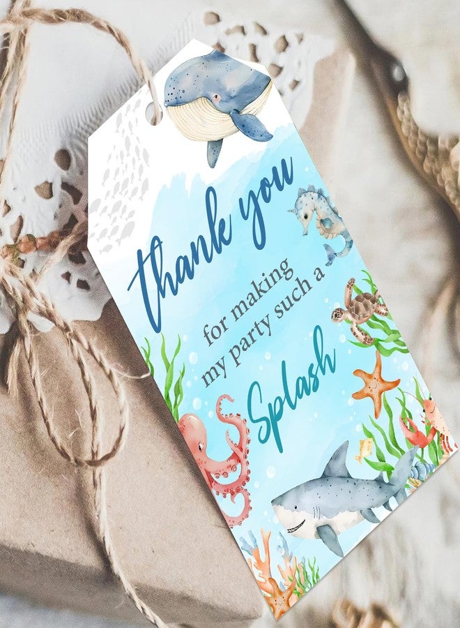 Merrystorm 50pcs Under The Sea Thank You Tags Watercolor Ocean Animal Gift Tag with String Shark Thank You Paper Tags Blue Thank You Hanging Tags for Boy Birthday Party Ocean World Party Supplies - Image 5